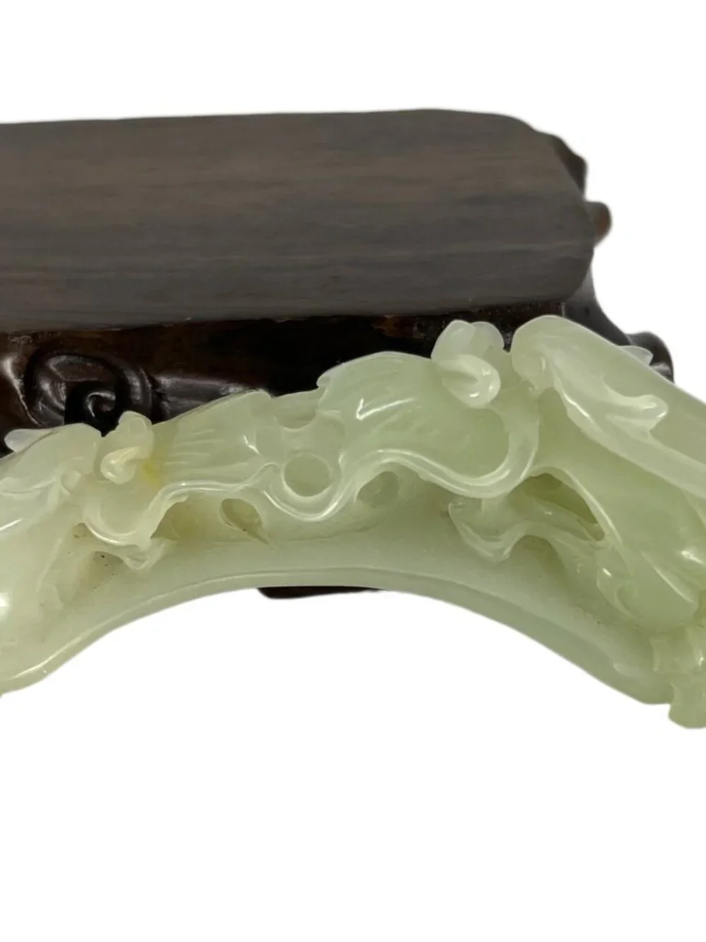 Chinese Hetian Jade Pendant w Double Dragons & Fire Ball